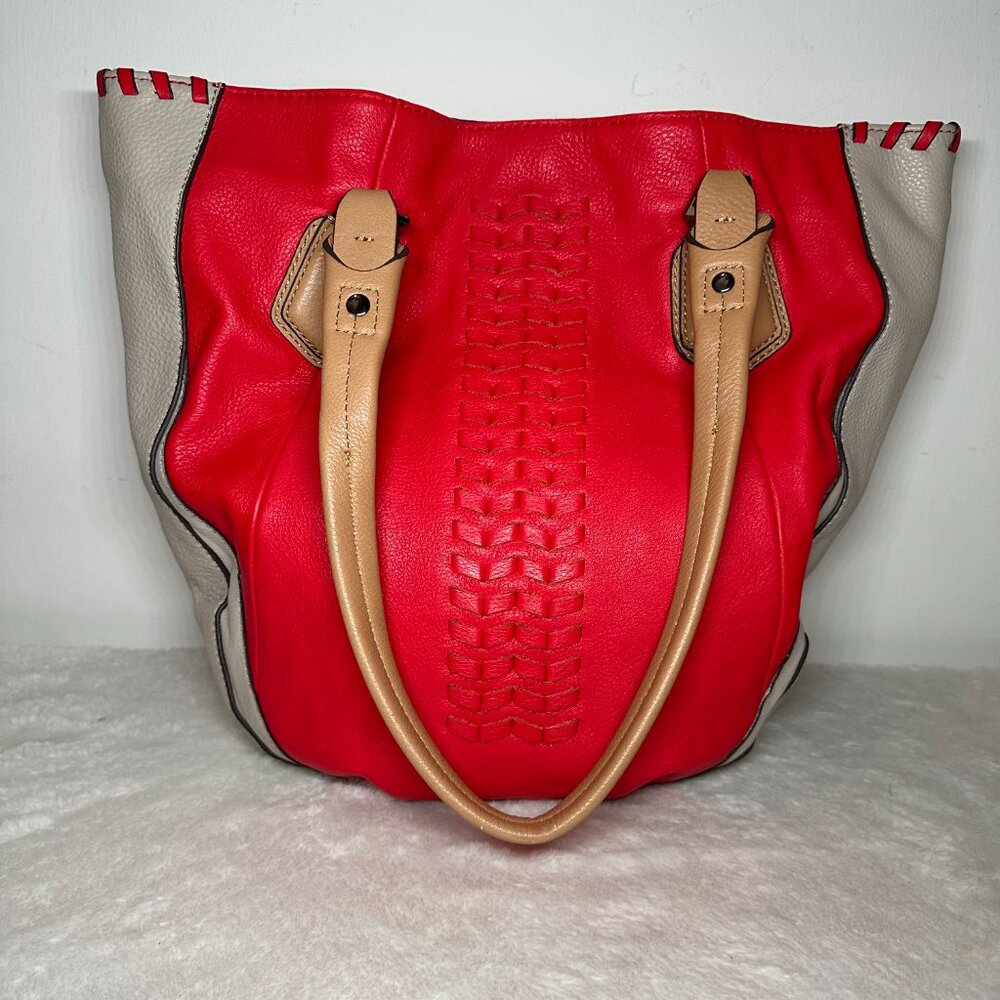 orYany Lyssie Soft Pebbled Leather Colorblock Tote - Berry - Picture 4 of 10